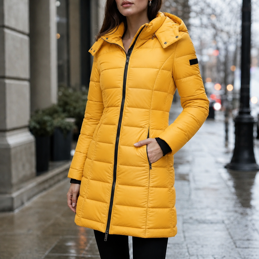 Talia Quilted Mid-Length Puffer Jacket - Yellow
