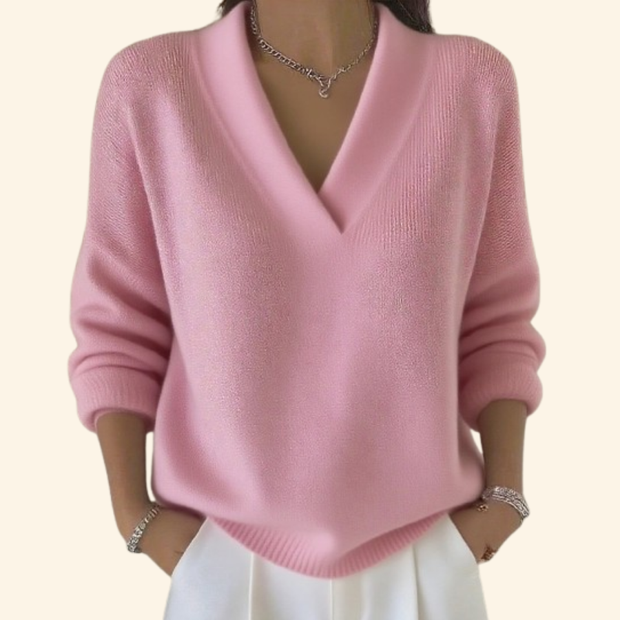 Ivy | Draped Long-Sleeve Sweater with V-Neckline - Pink