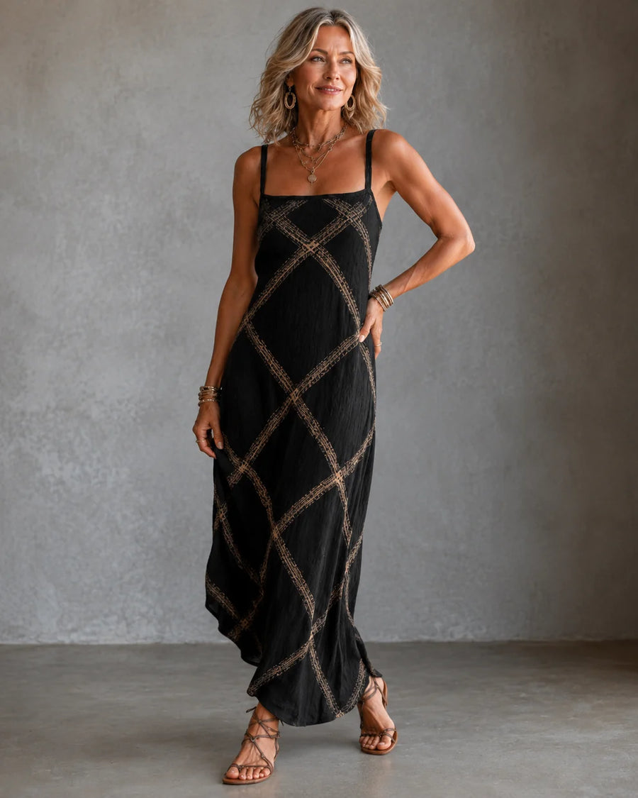 Feliz | Diamond-Print Strappy Maxi Dress