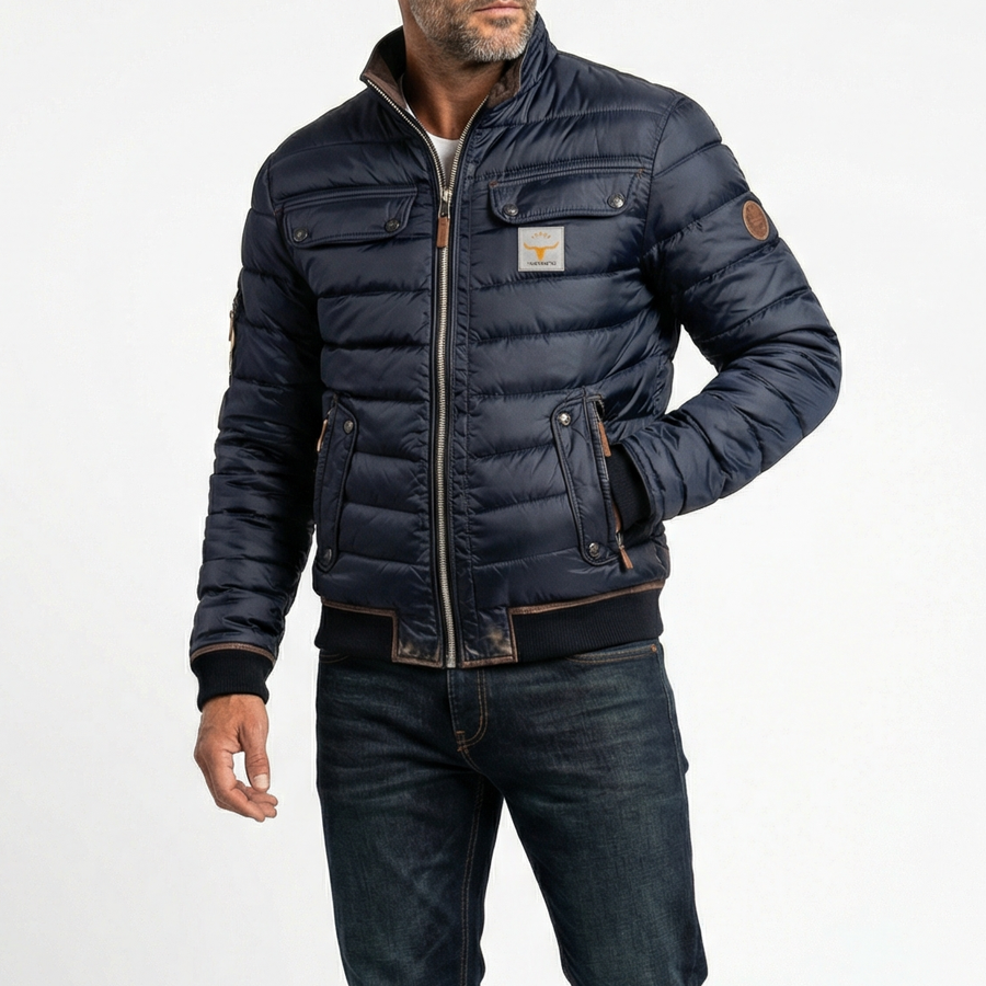 Rowan | Vintage Workwear Jacket with Stand Collar - Navy Blue