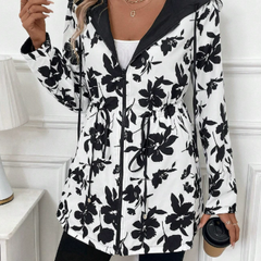 Tamsin | Reversible Longline Coat with Leopard Print Side - White Floral