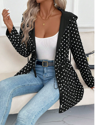 Tamsin | Reversible Longline Coat with Leopard Print Side - Black Polka Dot