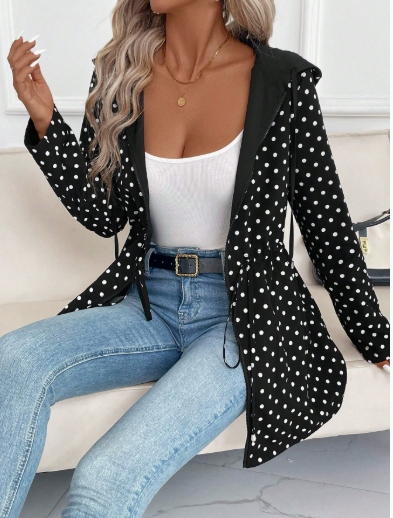 Tamsin | Reversible Longline Coat with Leopard Print Side - Black Polka Dot