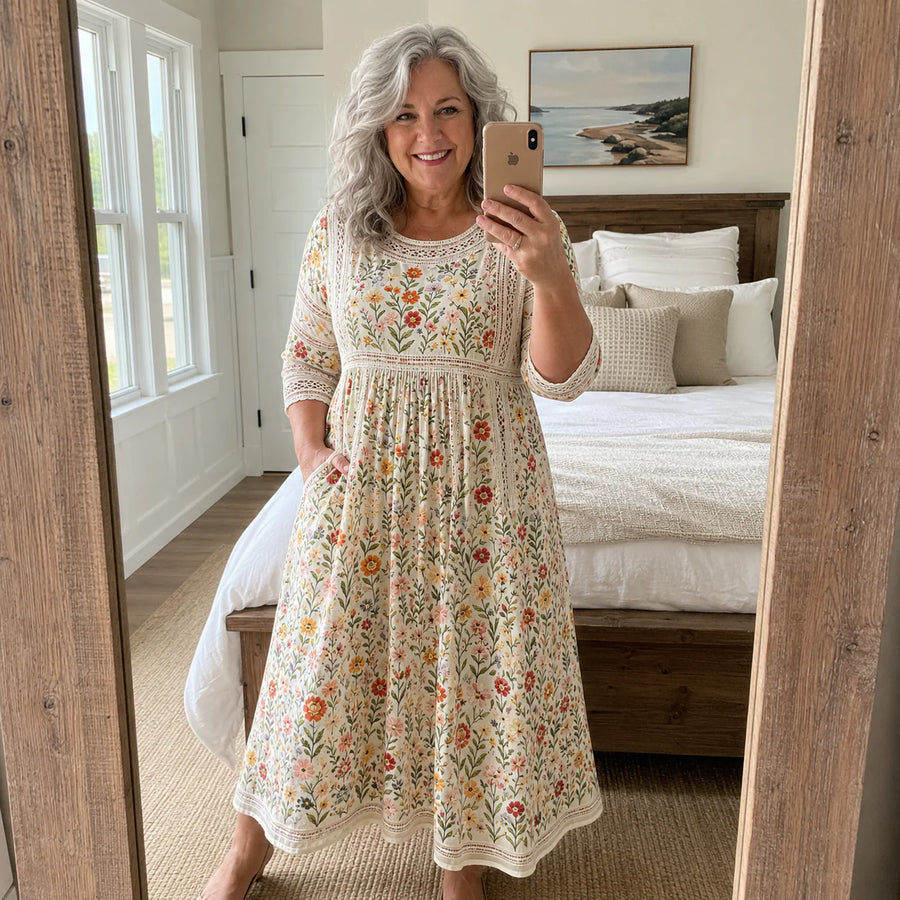 Eusebia | Meadow-Print Lace-Trim Midi Dress
