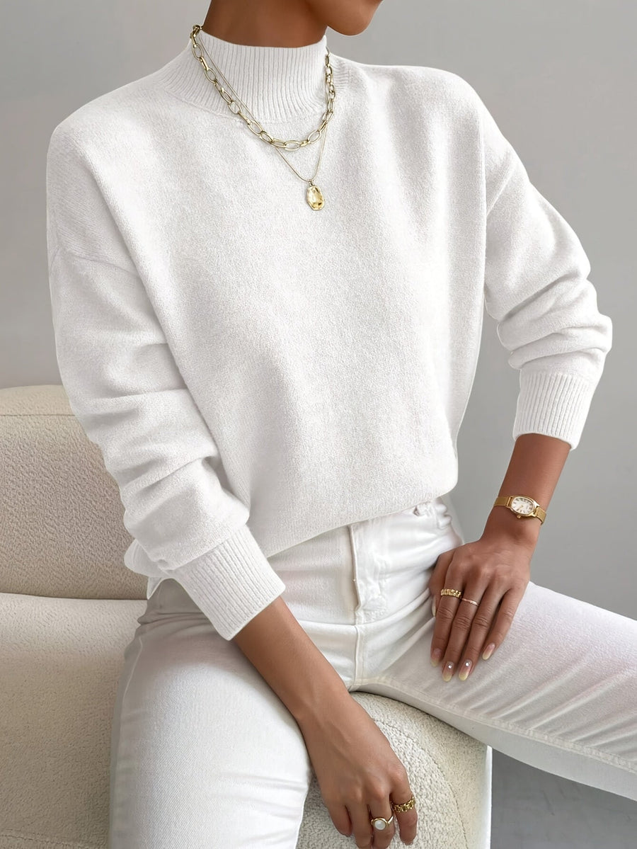 Leona Minimalist Pullover Sweater - White