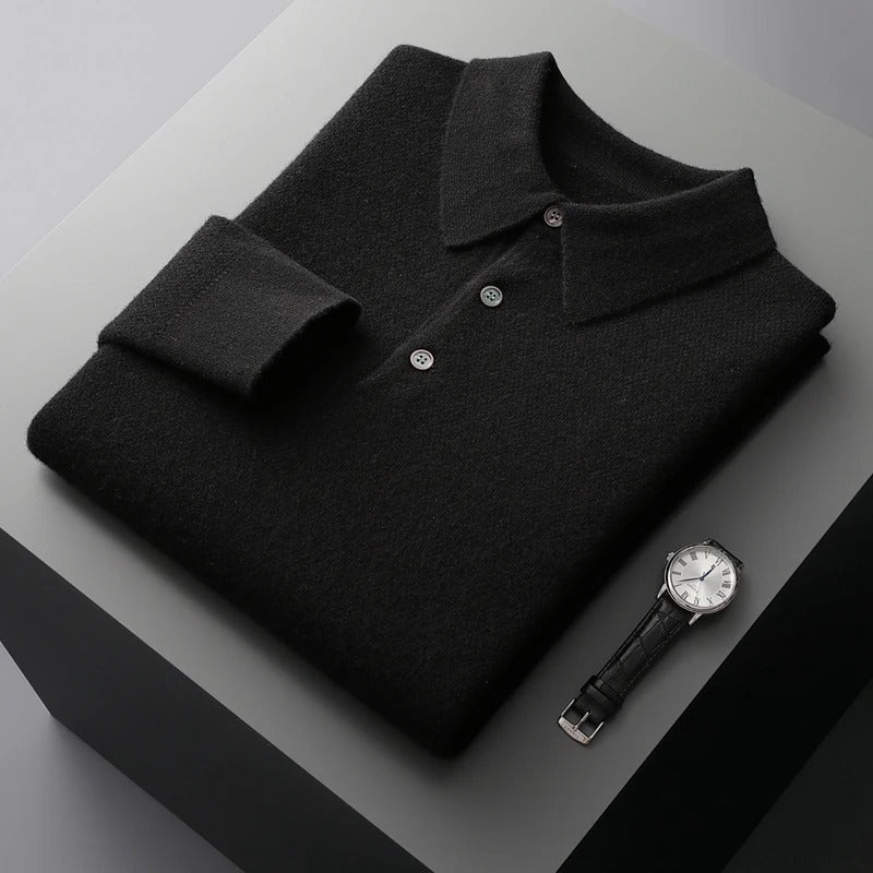 Ewan Refined Polo-Collar Sweater - Black