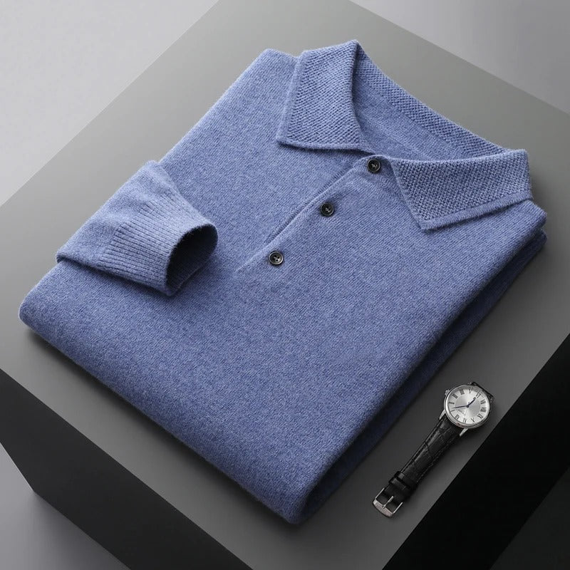 Ewan Refined Polo-Collar Sweater - Blue