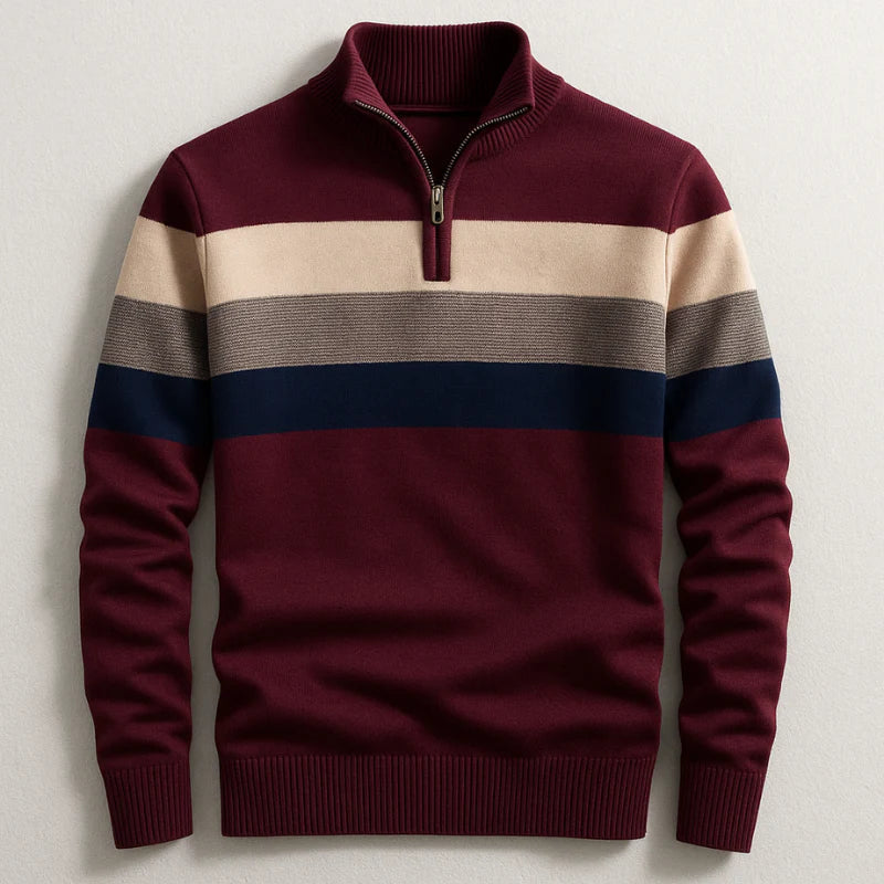 Archie Striped Half-Zip Sweater - Chestnut Brown