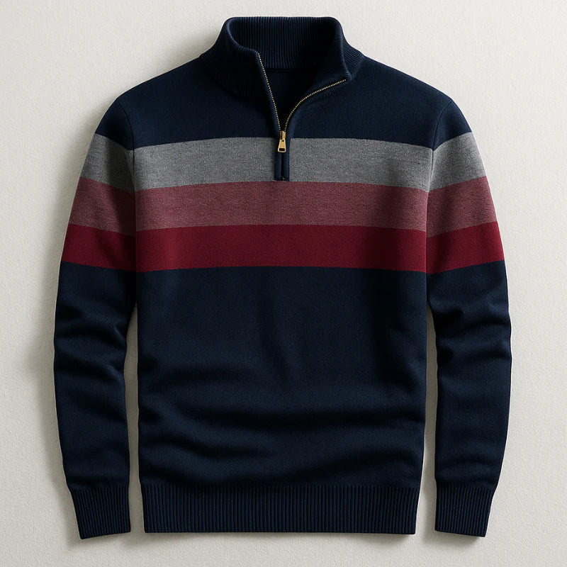 Archie Striped Half-Zip Sweater - Navy Blue