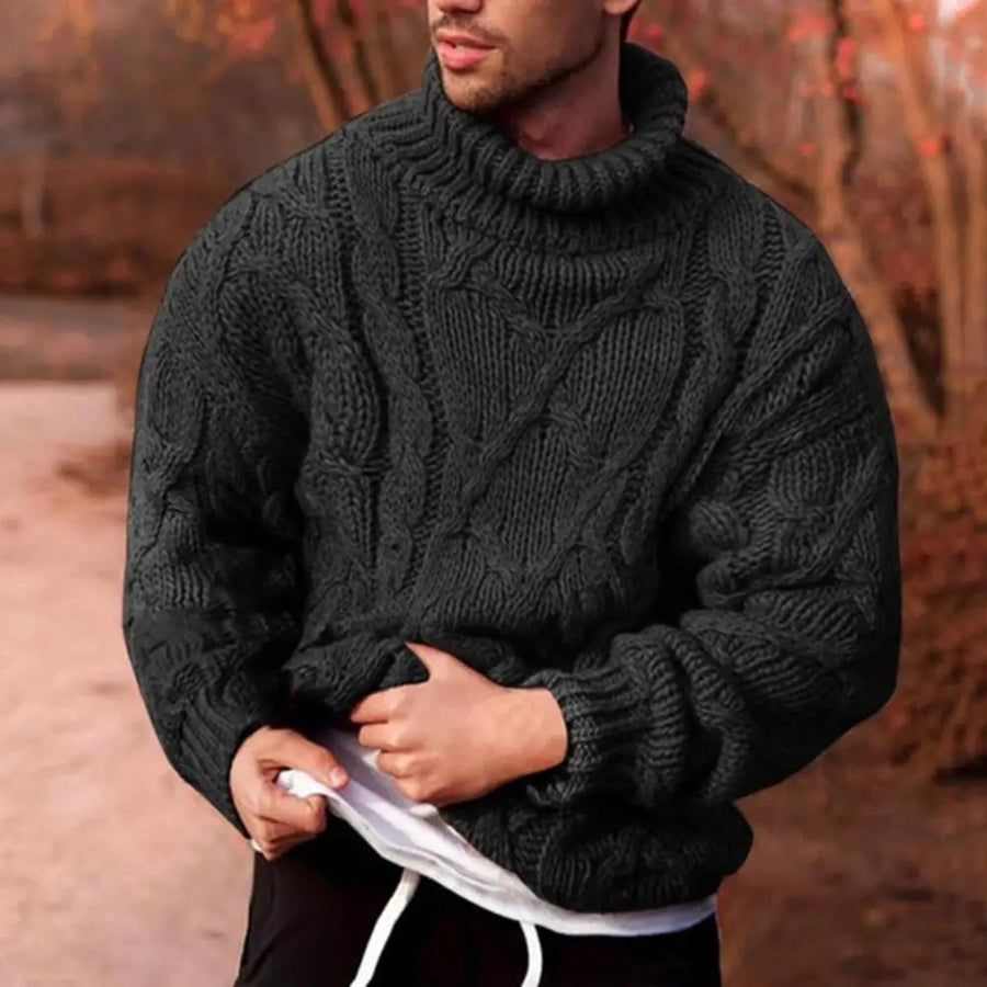 Fraser Chunky Cable Turtleneck Sweater - Black