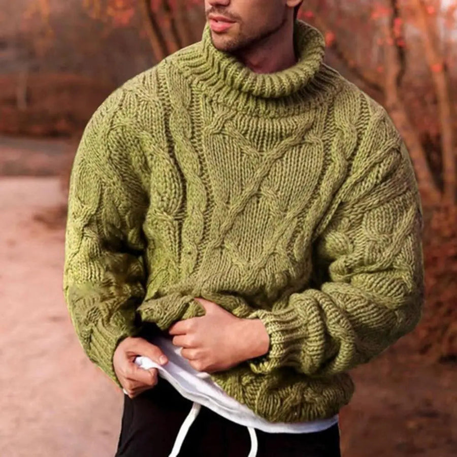 Fraser Chunky Cable Turtleneck Sweater - Green