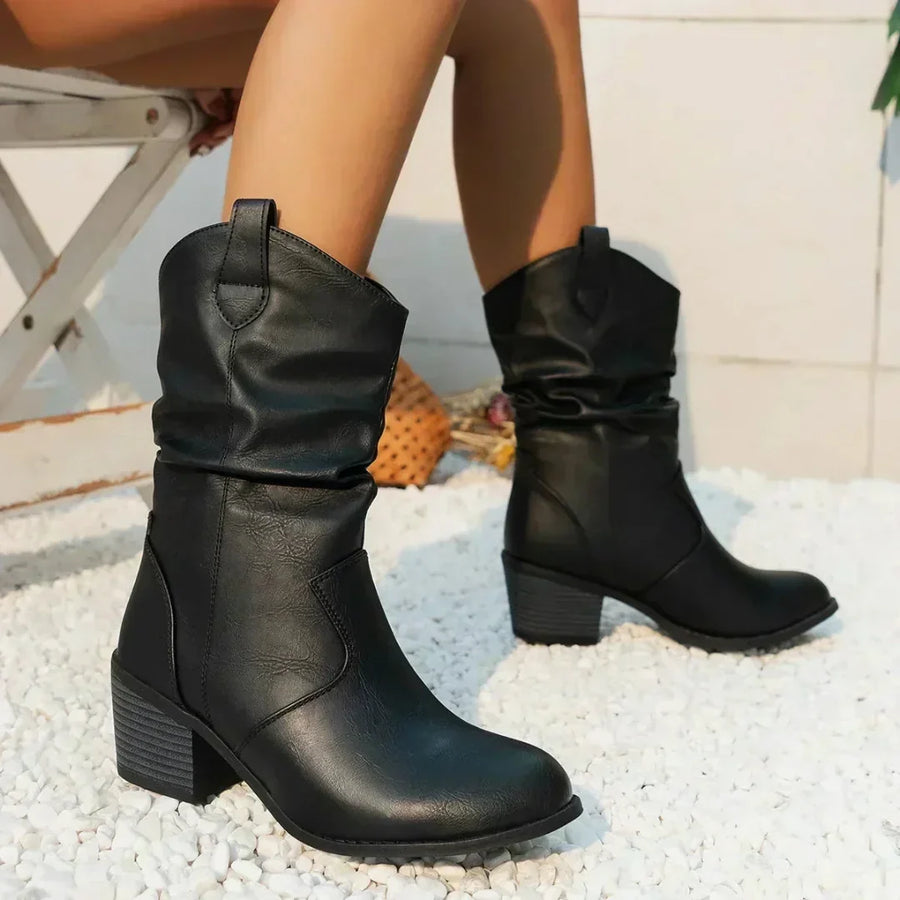 Tilly Western Slouch Boots - Black
