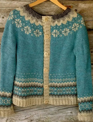 Ingrid Nordic Patterned Cardigan - Blue