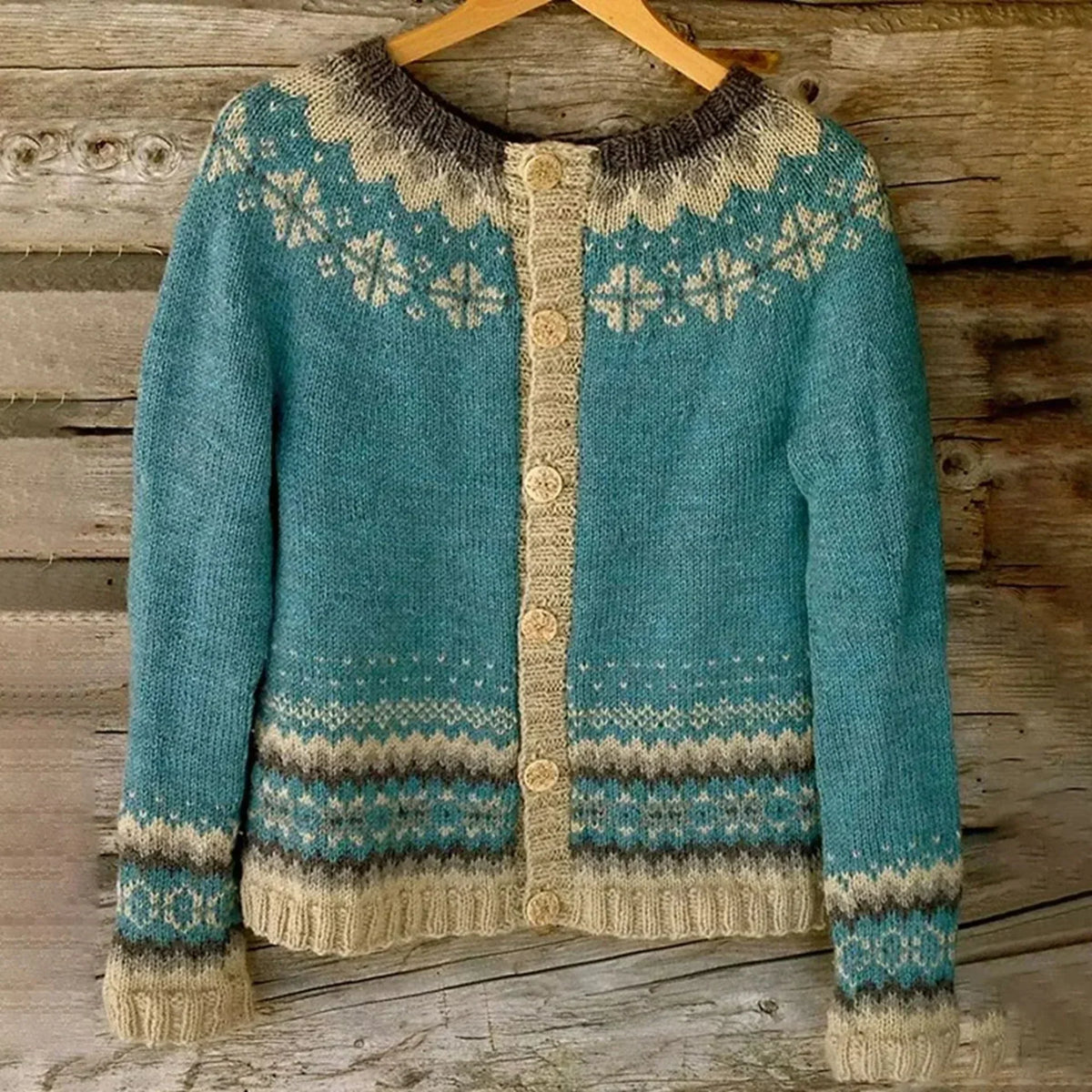 Ingrid Nordic Patterned Cardigan - Blue