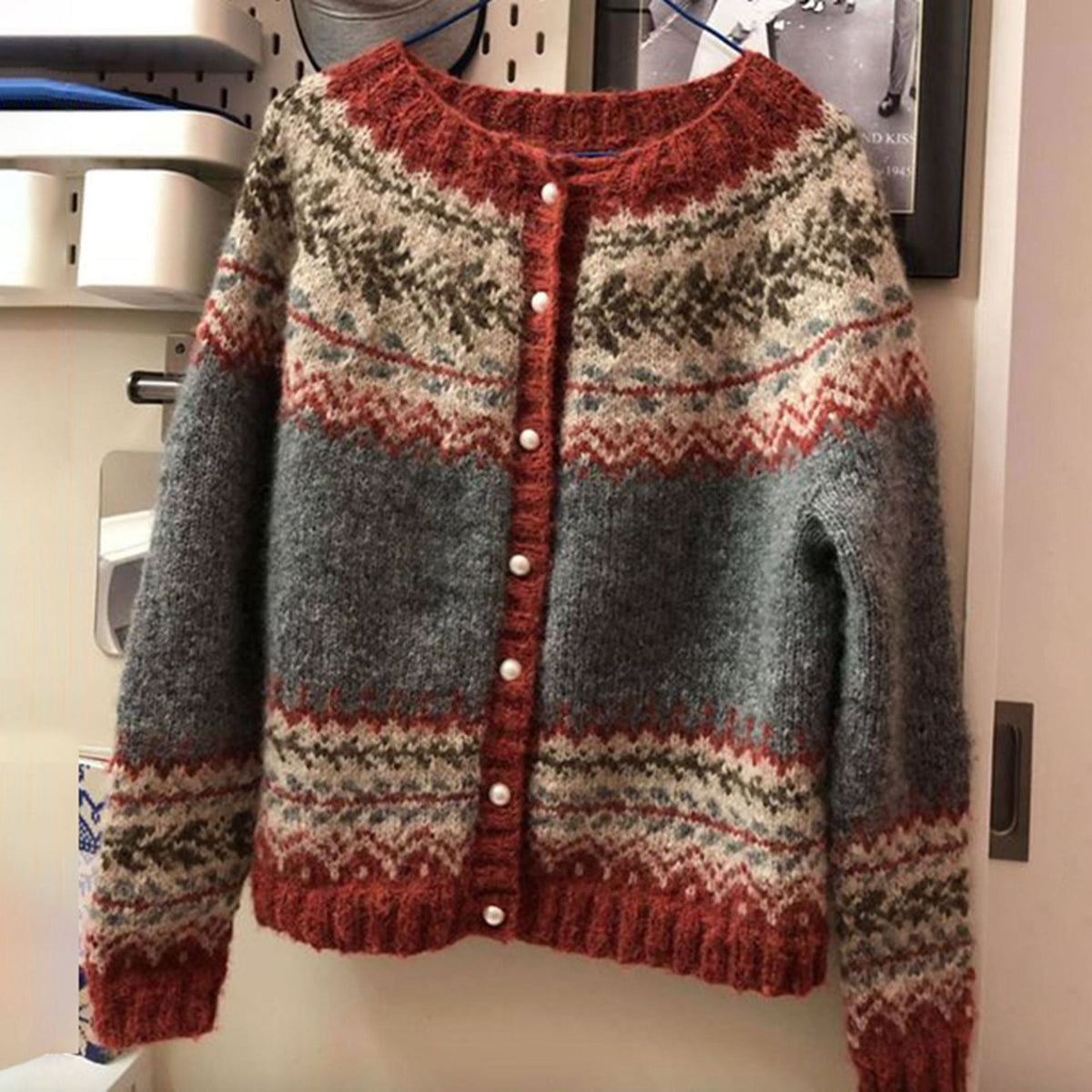 Ingrid Nordic Patterned Cardigan - Grey