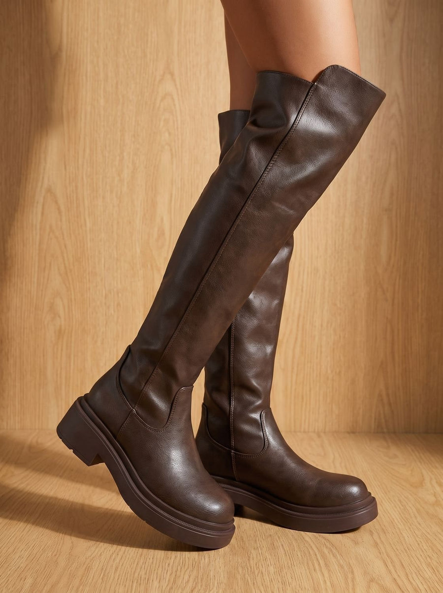 Vivienne Sleek Over-the-Knee Boots - Brown
