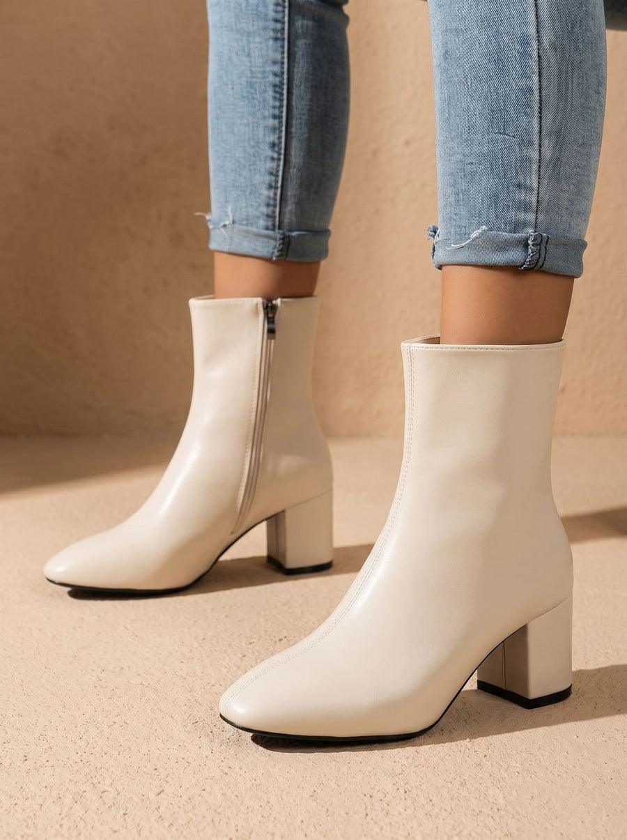 Beatrice Polished Pointed-Toe Ankle Boots - Beige