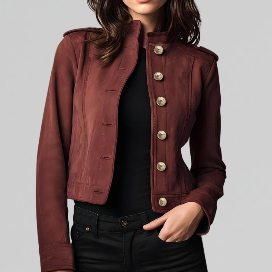 Valentina Cropped Military Jacket - Burgundy