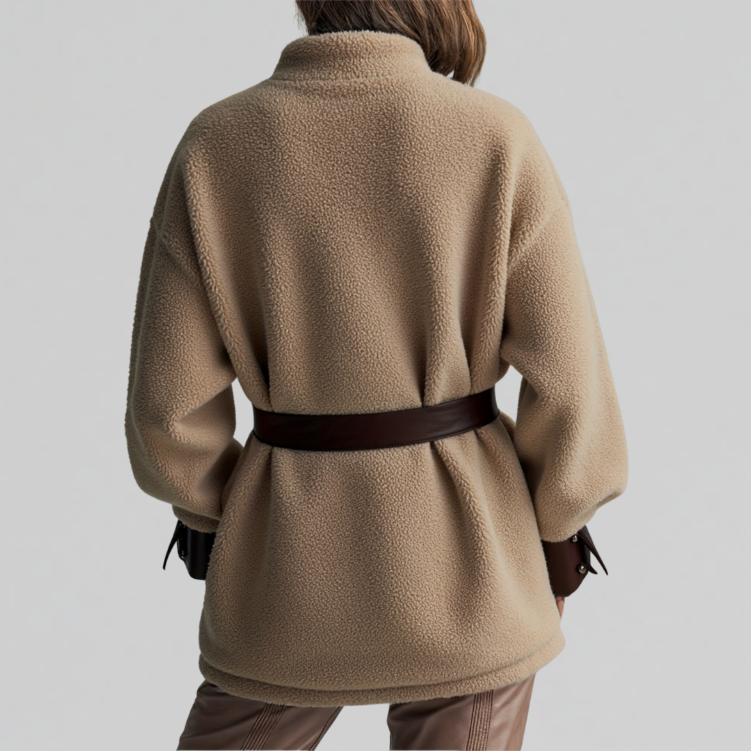 Aurora Belted Teddy Utility Coat - Taupe
