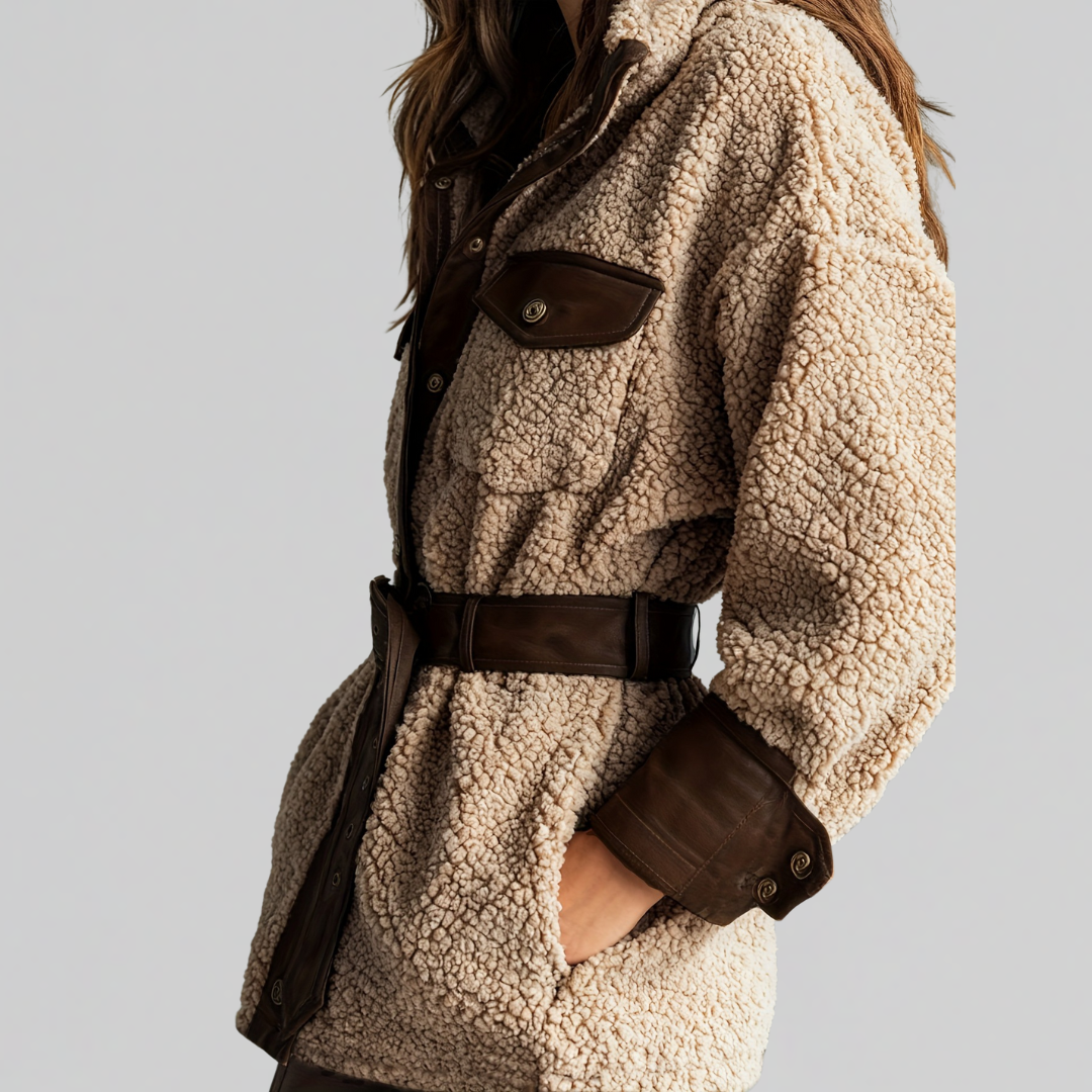 Aurora Belted Teddy Utility Coat - Taupe