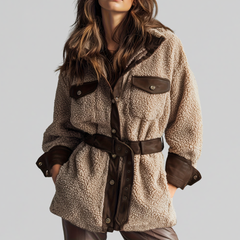 Aurora Belted Teddy Utility Coat - Taupe