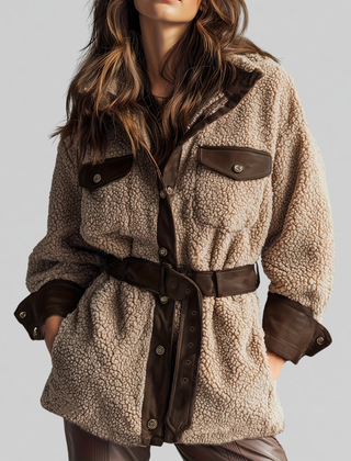 Aurora Belted Teddy Utility Coat - Taupe