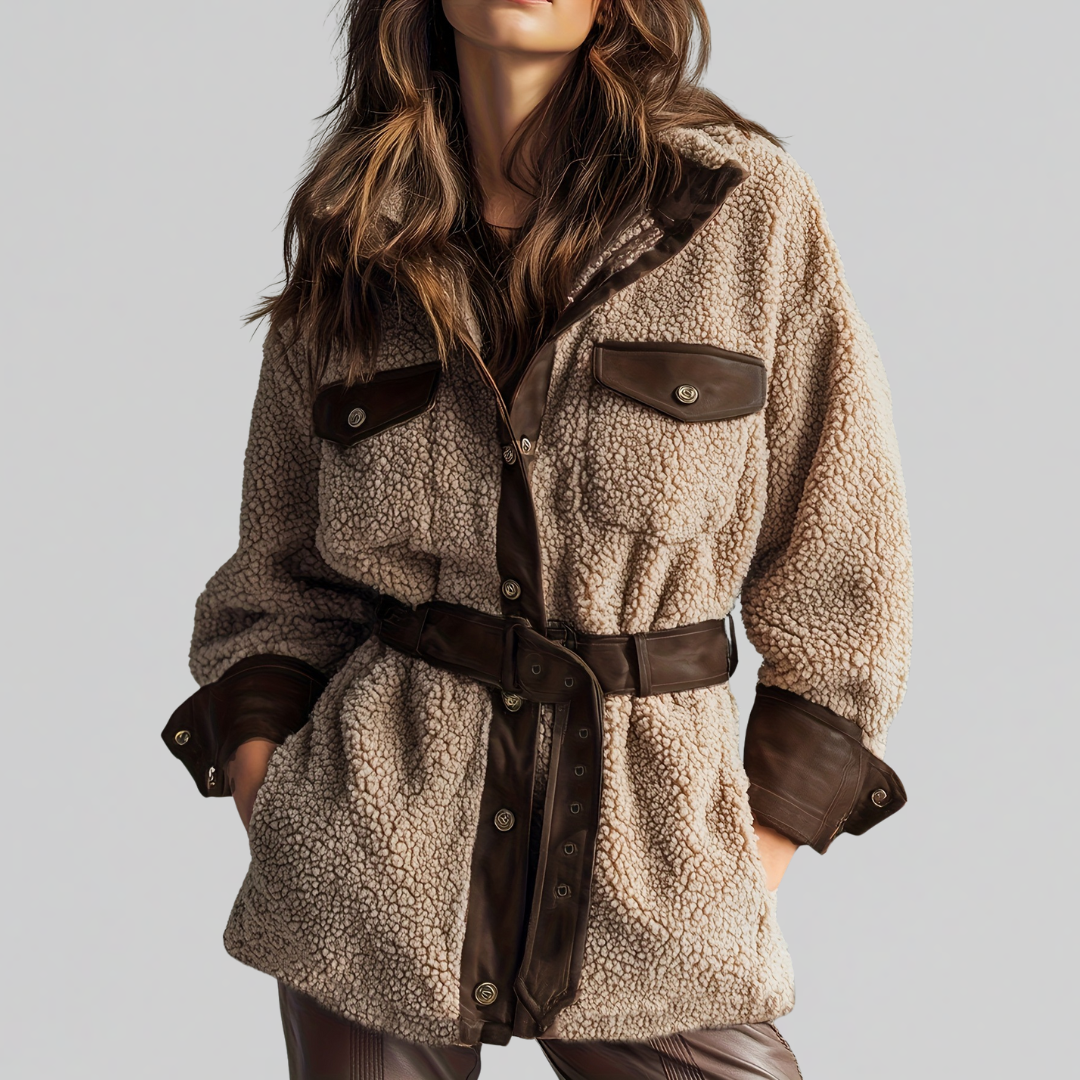 Aurora Belted Teddy Utility Coat - Taupe