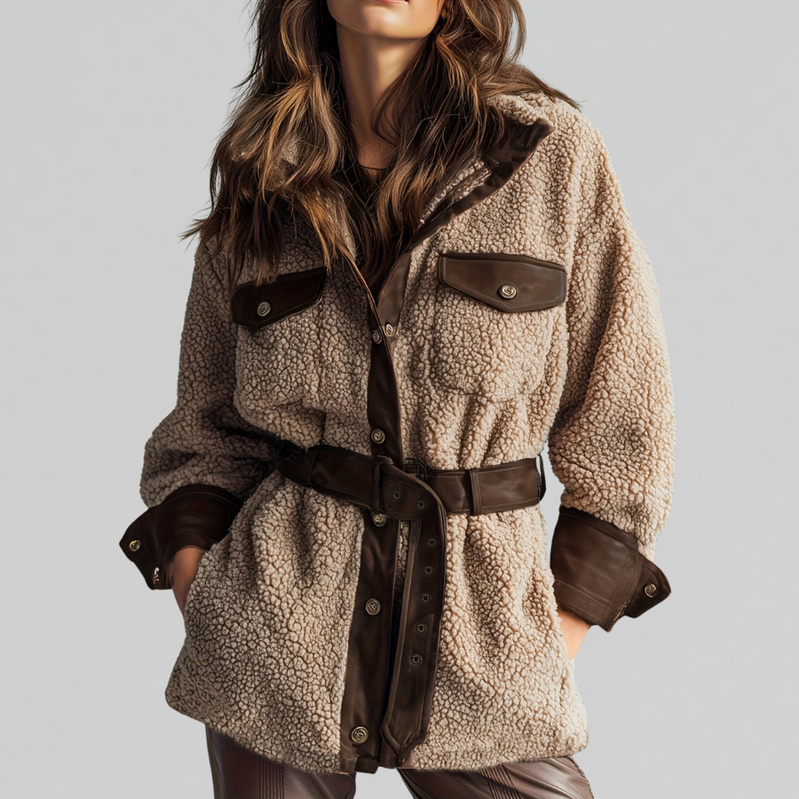 Aurora Belted Teddy Utility Coat - Taupe