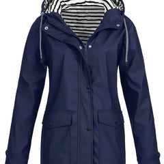 Nell Hooded Waterproof Rain Jacket - Navy Blue