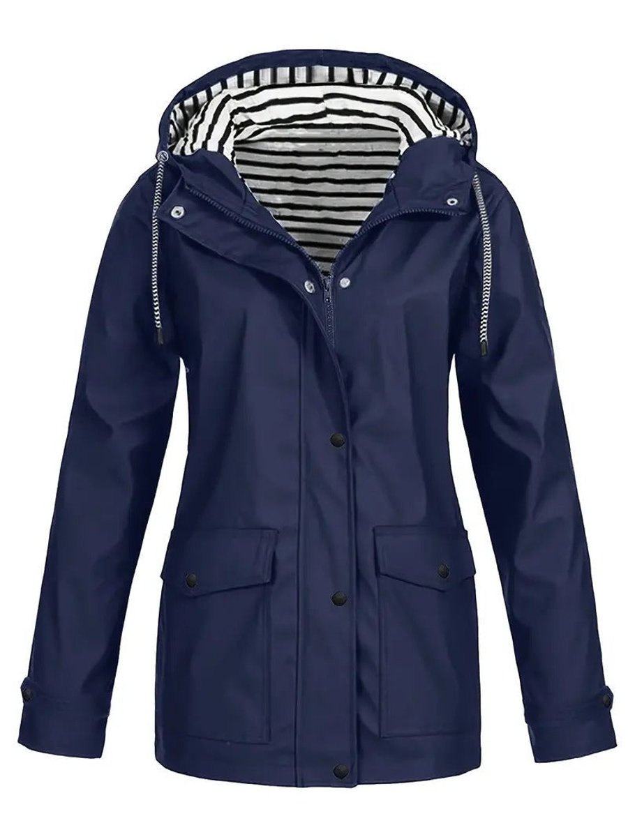 Nell Hooded Waterproof Rain Jacket - Navy Blue